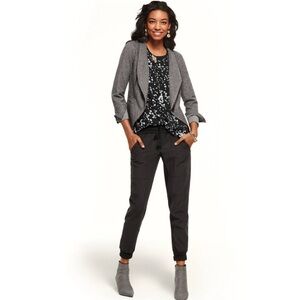 Cabi Gray Moto Jacket Small Asymmetrical Zip Blazer Style Stretch Knit Coat